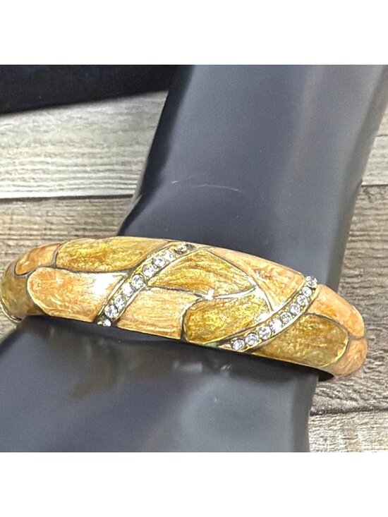Unbranded Jewelry - VTG Art Deco Enamel Gold Tone Hinged Bangle Rhinestone Clamper Retro Bracelet